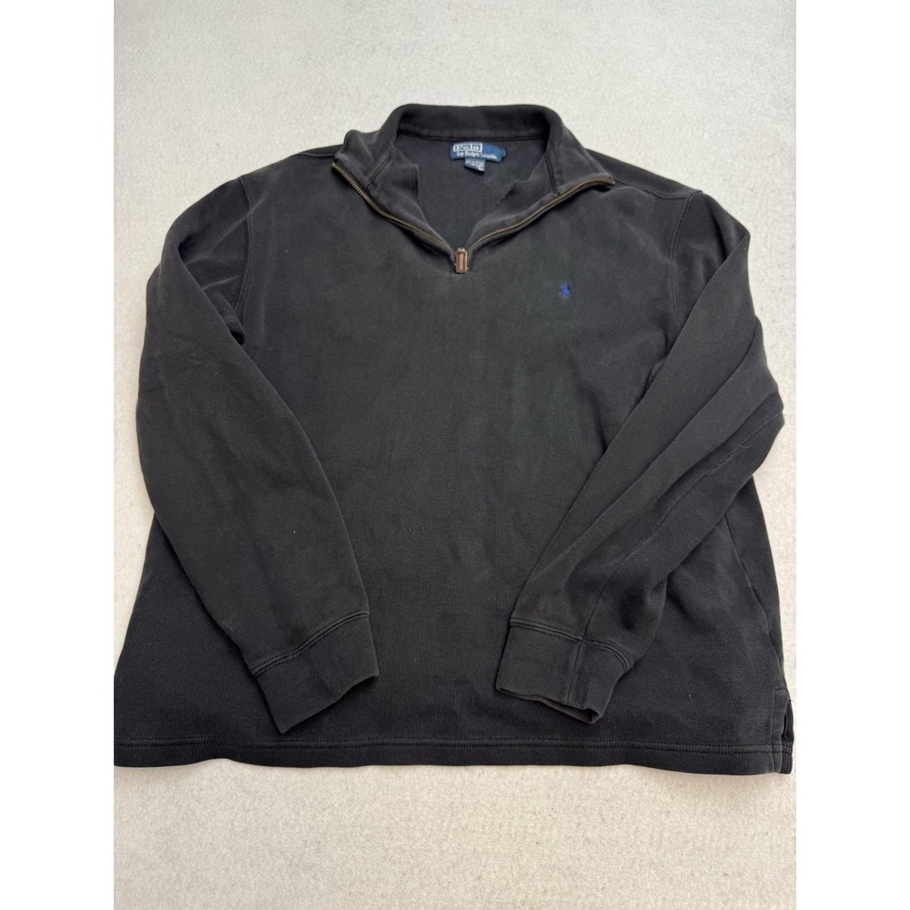 Polo By Ralph Lauren Sweater Mens Large Black Cotton Quarter Zip Mock Neck Knit
